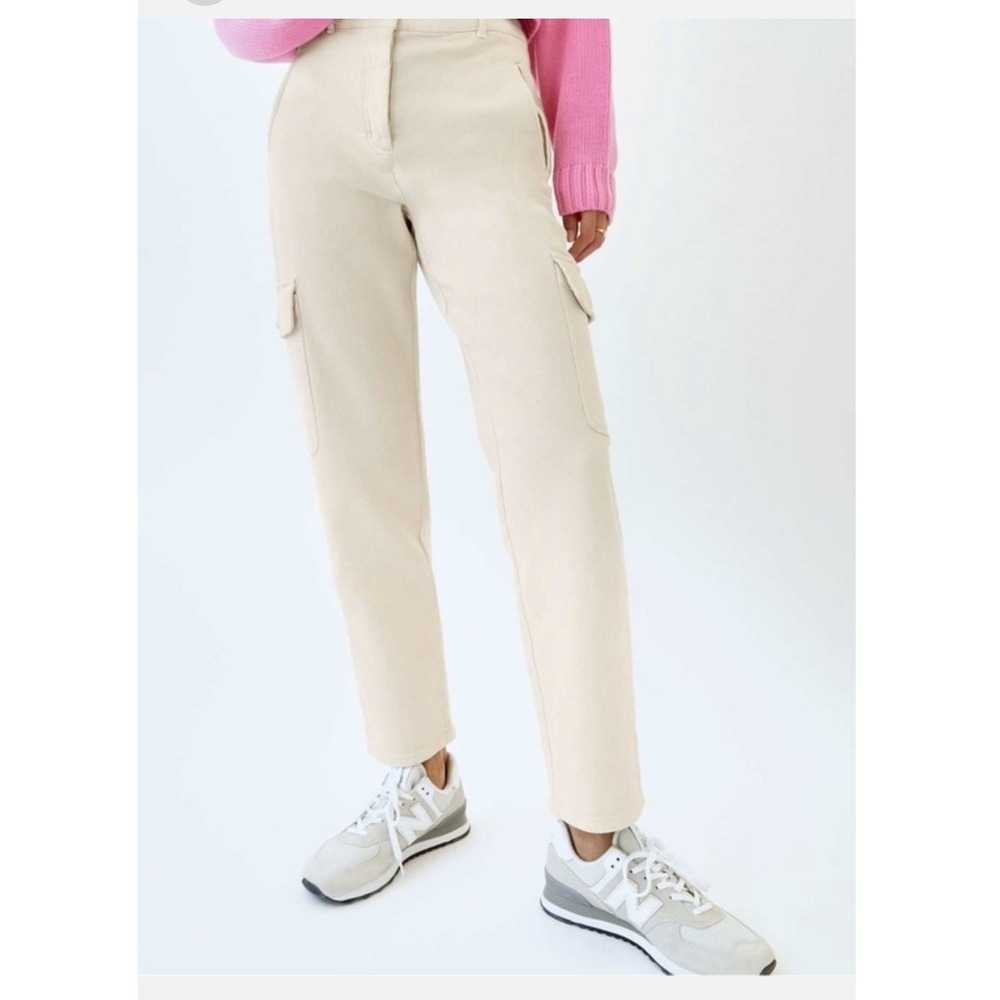 Wilfred Free Womens 4 Cargo Pants Cream High Rise Tapered Button Fly Aritzia